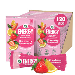 V8 Energy Strawberry Lemonade packets for quick on-the-go energy.