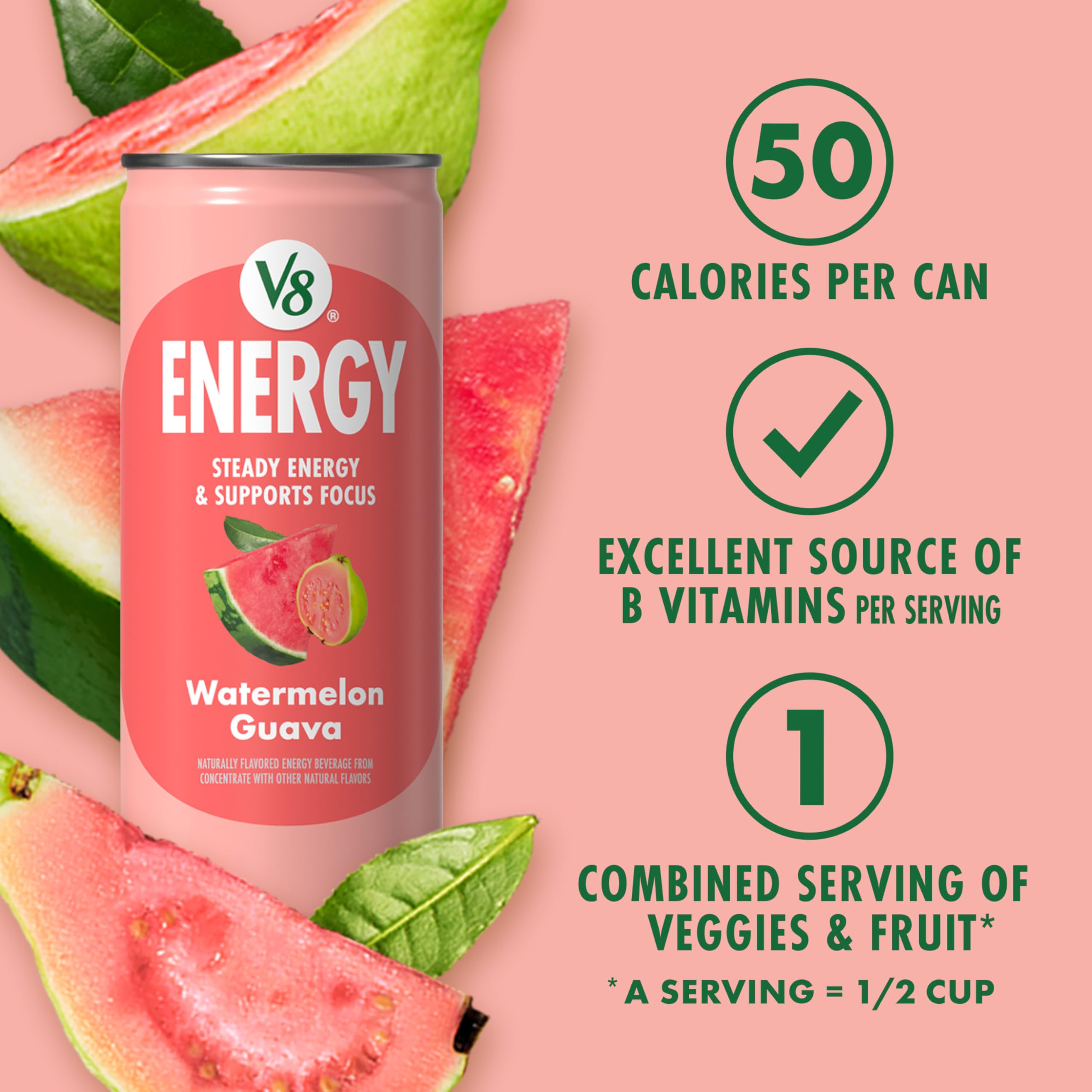 V8 Energy non-GMO and gluten-free label on can