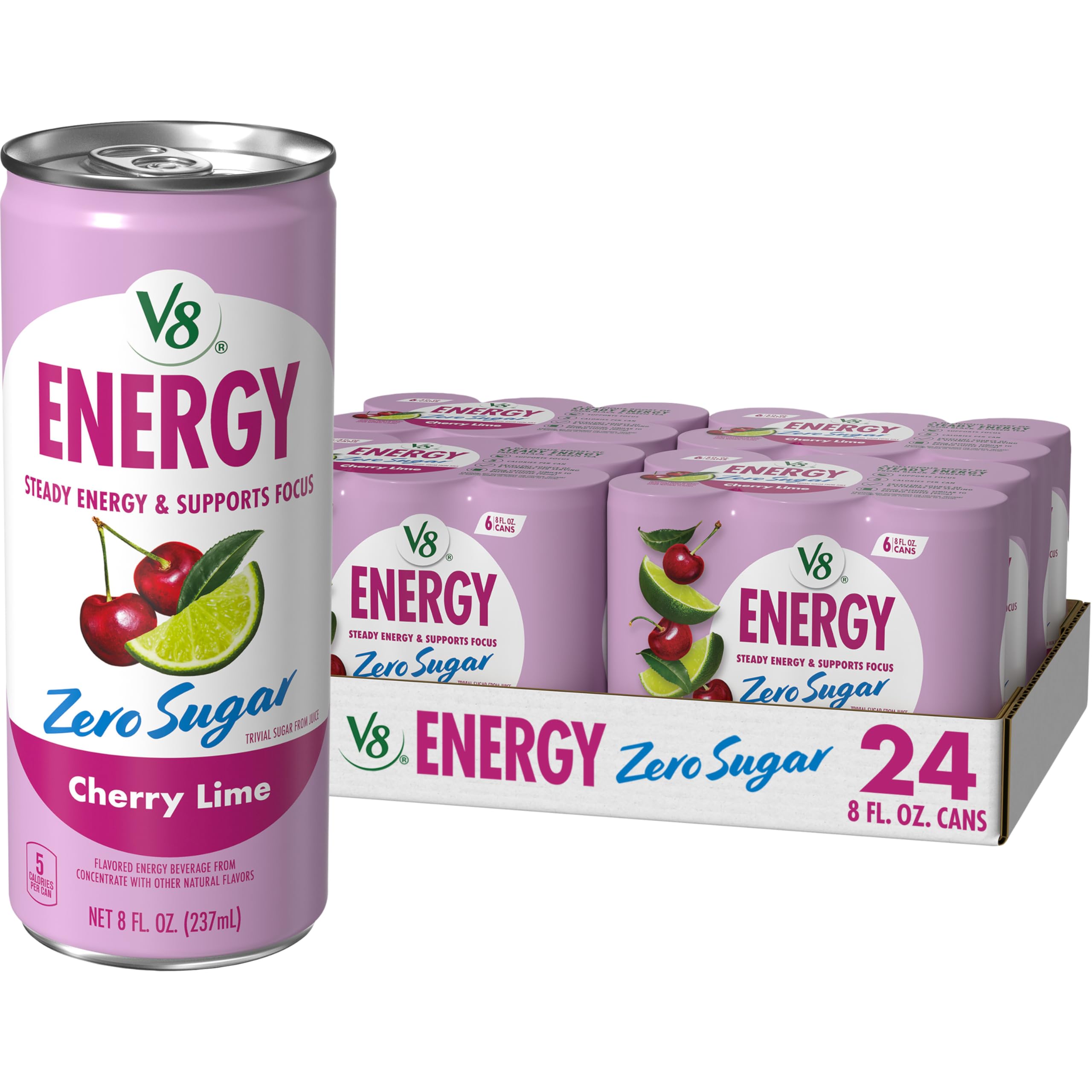 V8 Energy Cherry Lime can front view for an on-the-go focus boost