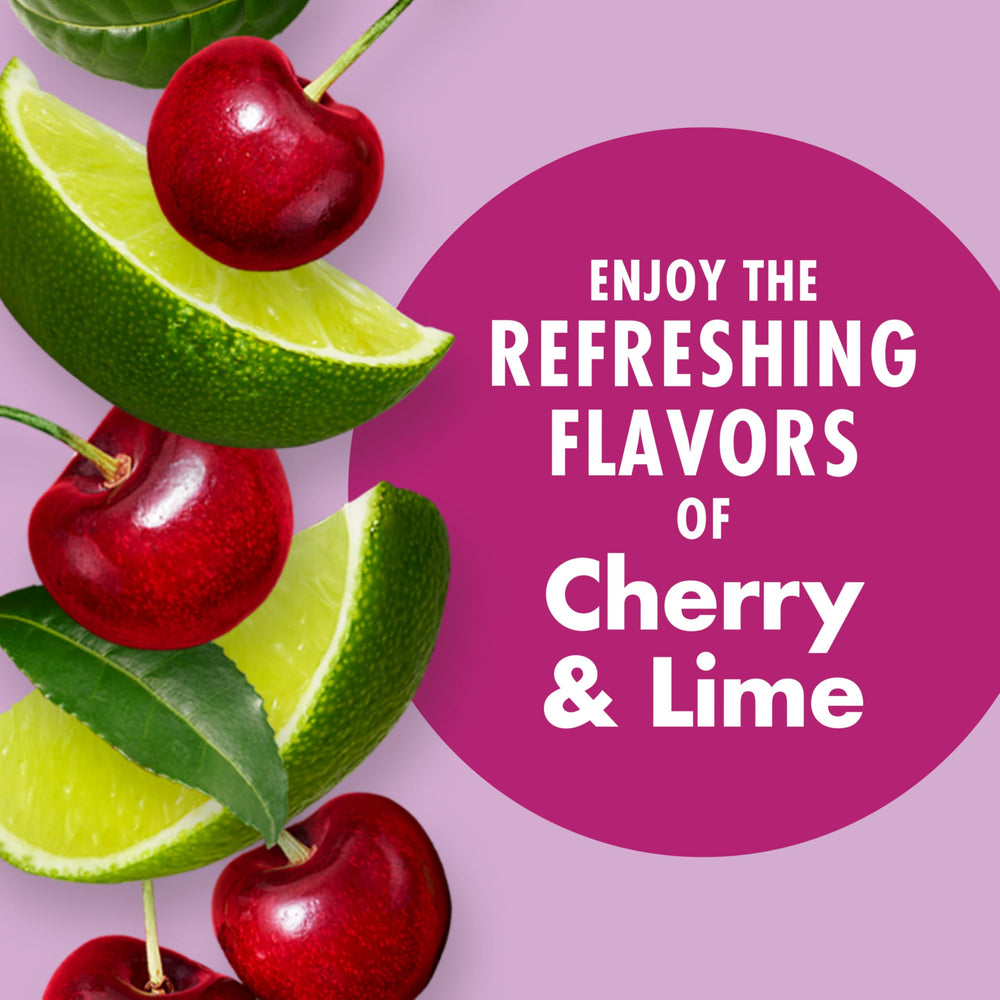 V8 Energy Cherry Lime glass pour showcasing refreshing taste and energy.