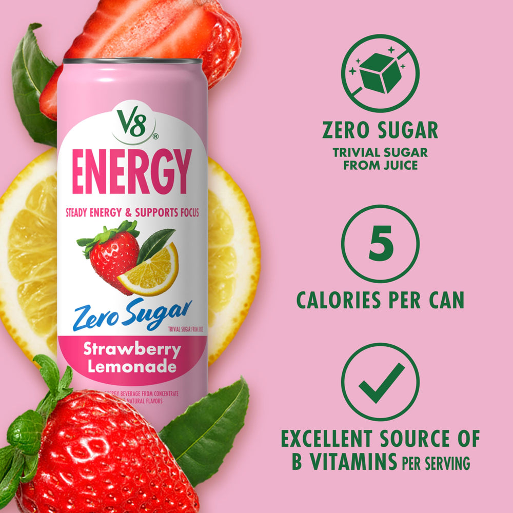 Mocktail idea with V8 Energy Strawberry Lemonade to inspire flavorful non-alcoholic drinks