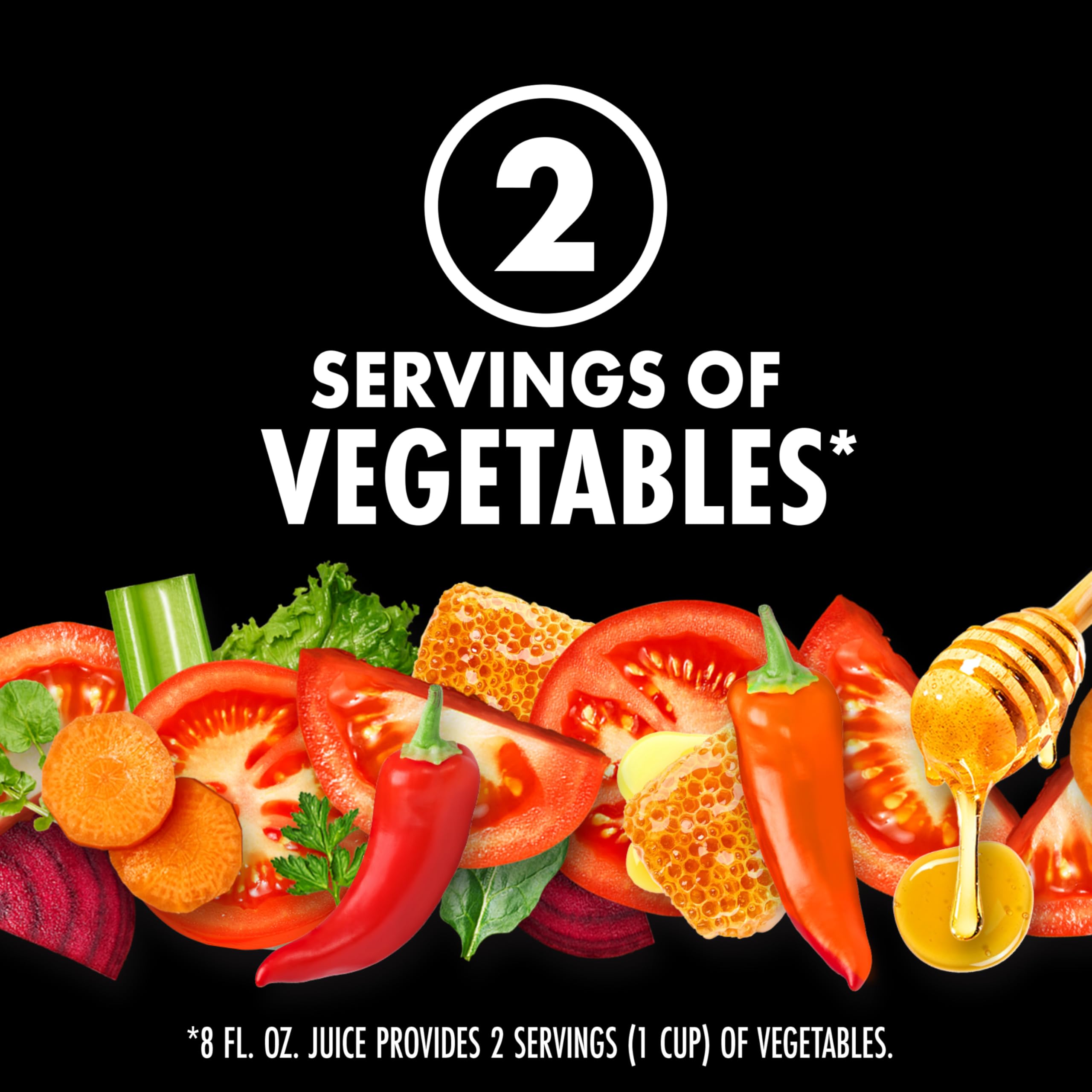 V8 Hot Honey nutrition panel highlights vitamins A and C.