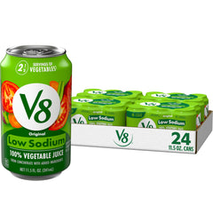 V8 Low Sodium Original can front view, convenient 24-pack for easy daily veggie boost