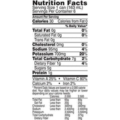 V8 Low Sodium Original Vegetable Juice can side view highlights gluten-free, potassium-rich beverage.
