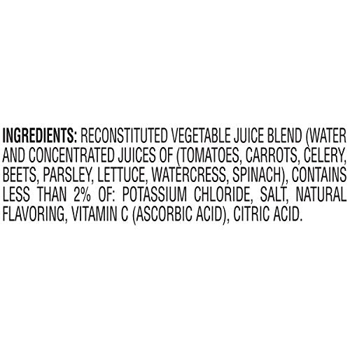 V8 Low Sodium Original Vegetable Juice pack front shows six cans per pack.