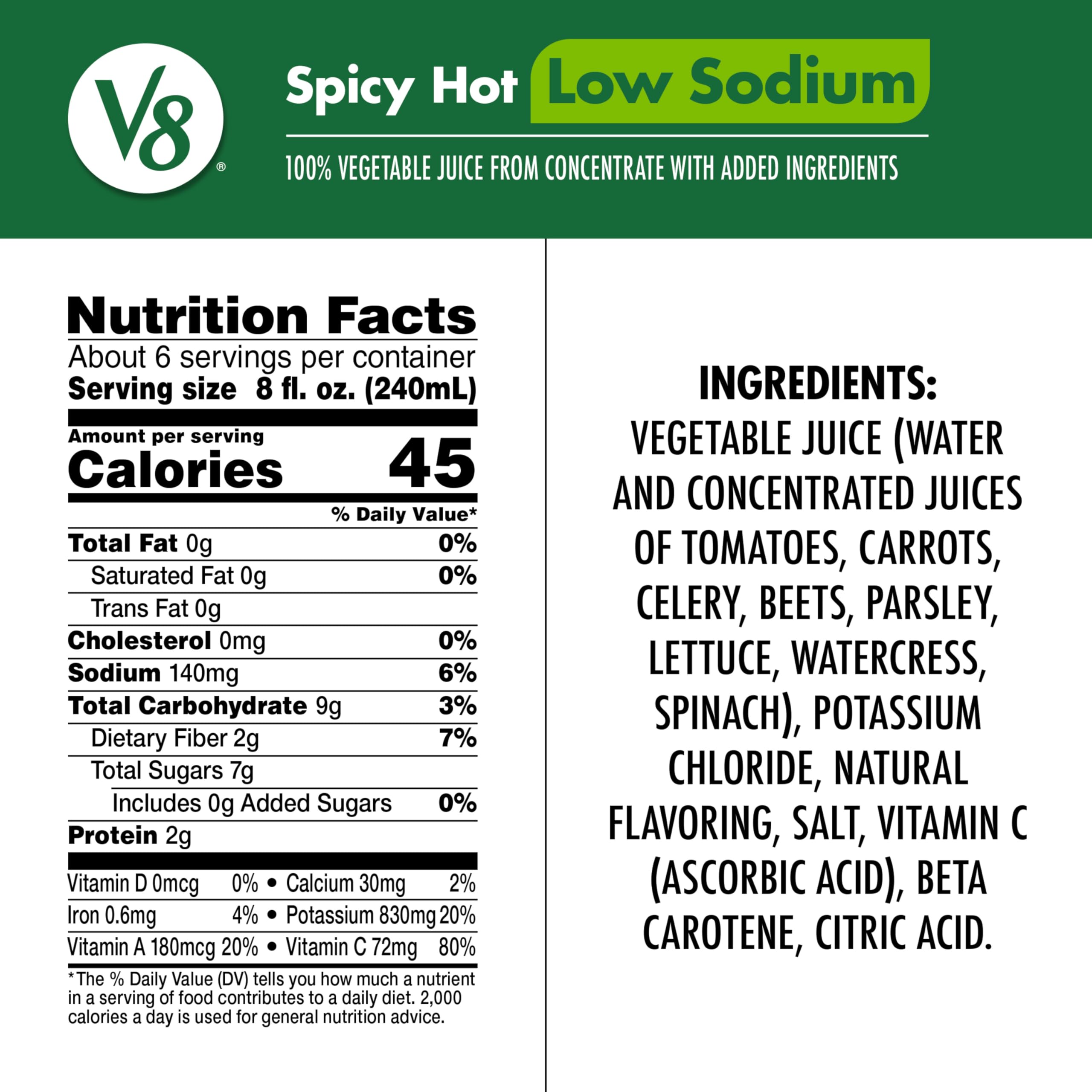 V8 Low Sodium Spicy Hot bottles pack highlights family-sized value and convenient veggie intake.