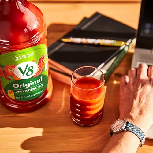 V8 Original bottle label close-up highlighting gluten-free, non-GMO, no sugar added