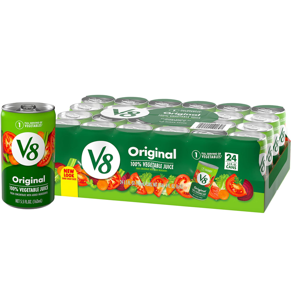 V8 Original 100% Vegetable Juice can label shown for ready-to-drink veggie option