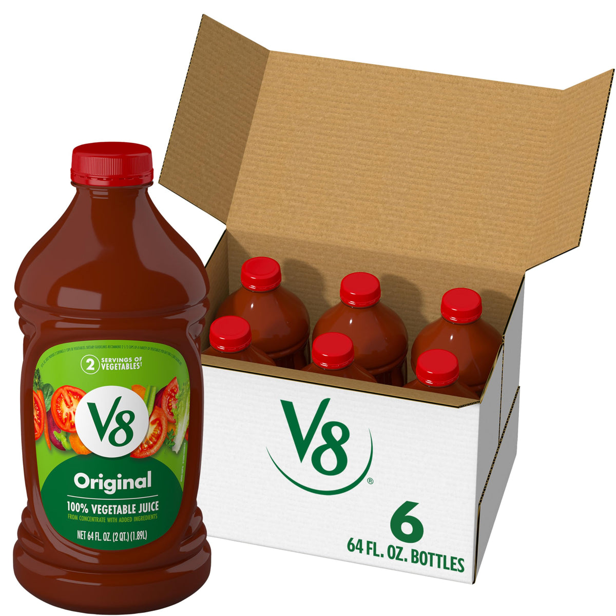 V8 Original Vegetable Juice bottle highlighting the 64 oz size for easy daily use