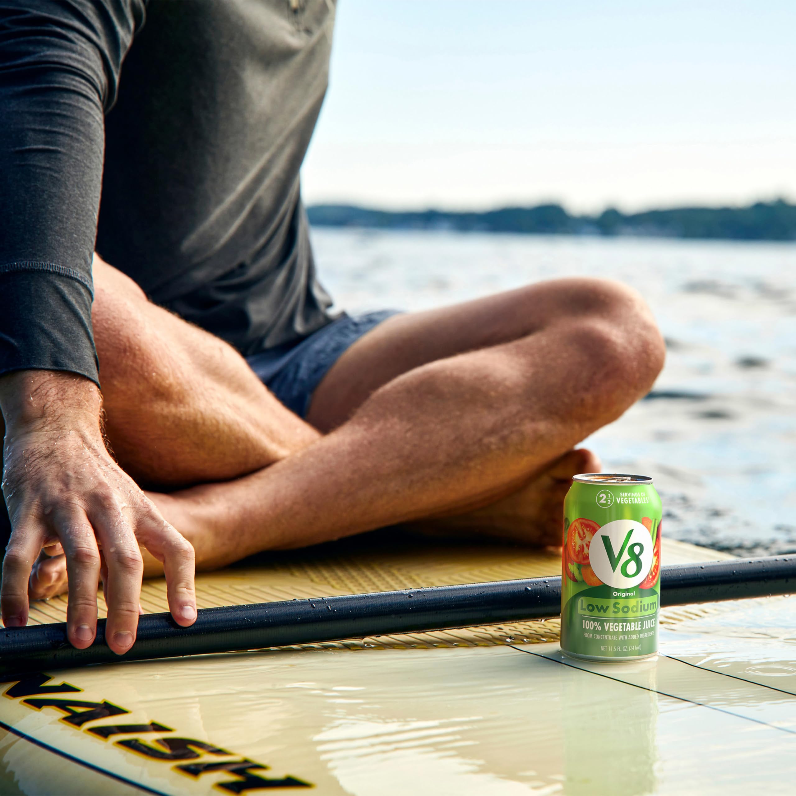 V8 Original breakfast scene shows a nutritious start with a veggie juice.