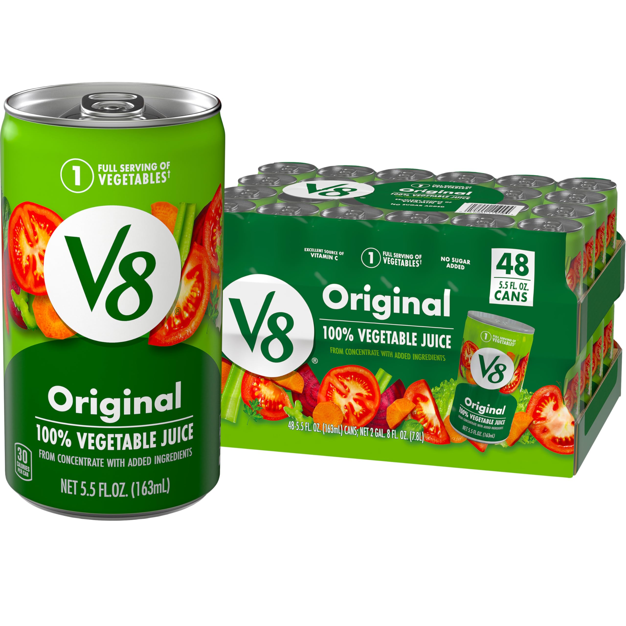 V8 Original vegetable juice can 5.5oz; convenient single-serve veggie serving.