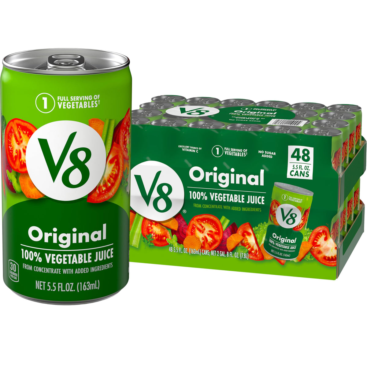 V8 Original vegetable juice can 5.5oz; convenient single-serve veggie serving.