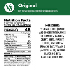 V8 Original Vegetable Juice being poured into a glass for quick savor