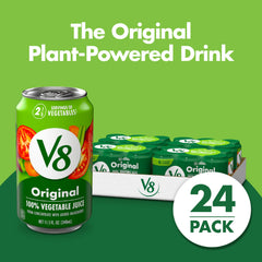 V8 Original juice being poured into a glass, easy veggie intake on the go.