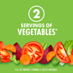 V8 Original 100% Vegetable Juice served with pepper and garnishes for savory snacks.