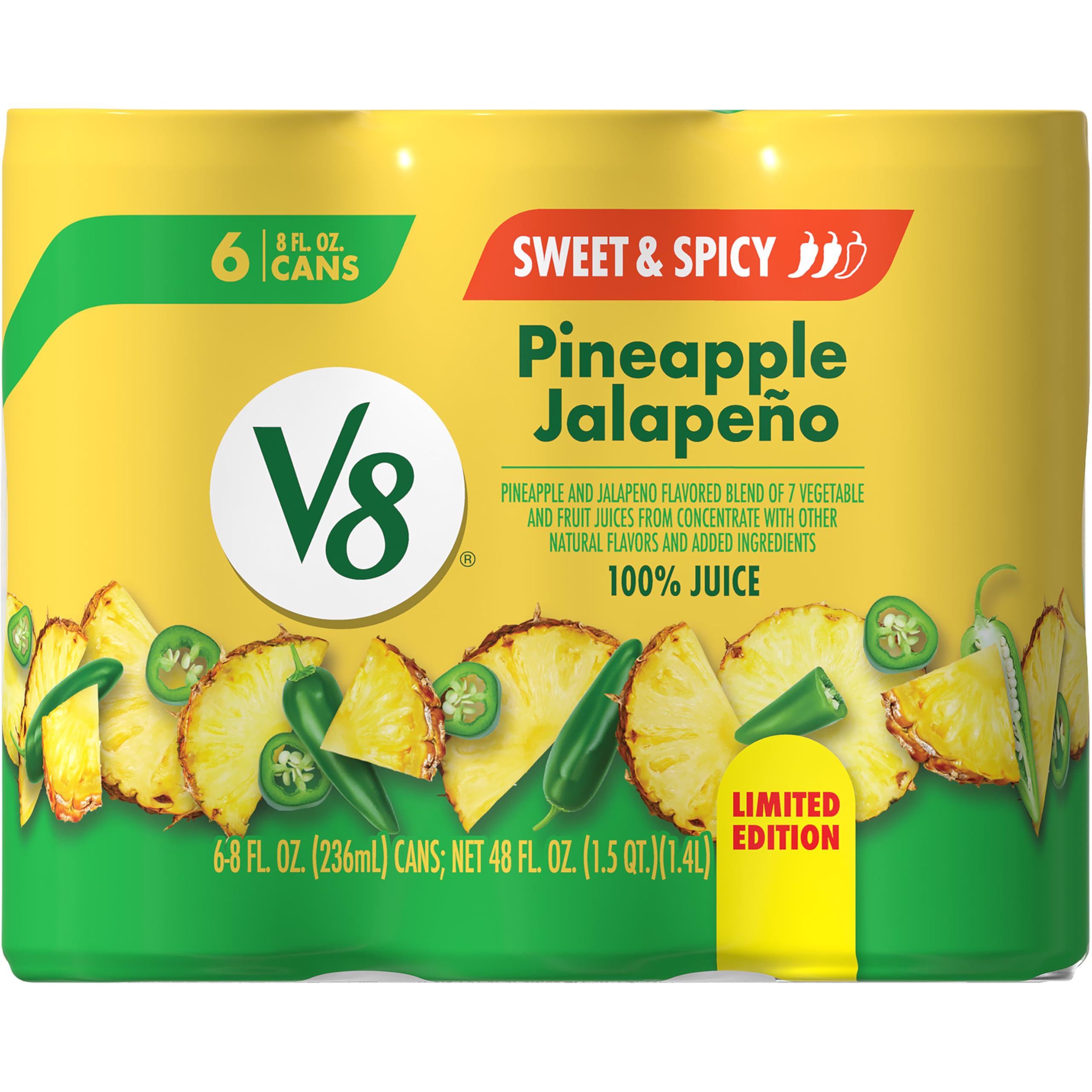 V8 Pineapple Jalapeño 8oz can with bold, vegetable-forward juice