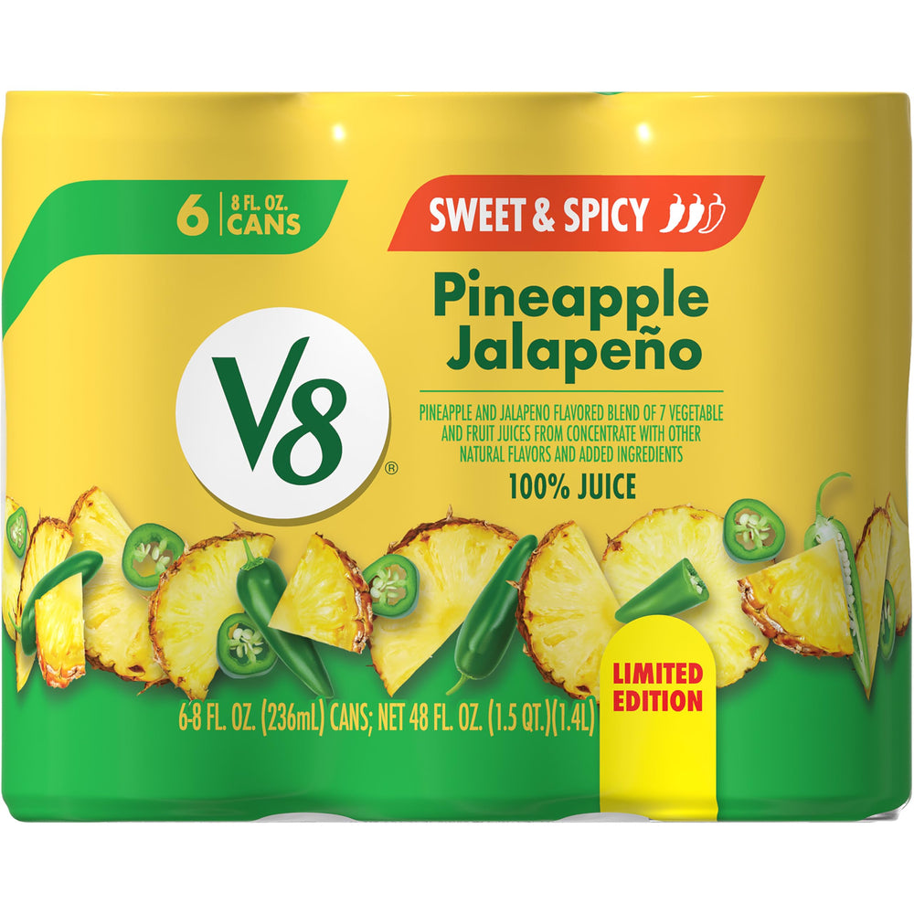 V8 Pineapple Jalapeño 8oz can with bold, vegetable-forward juice