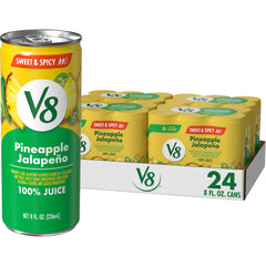 V8 Pineapple Jalapeño can front view shows bold flavor and quick veggie-juice boost