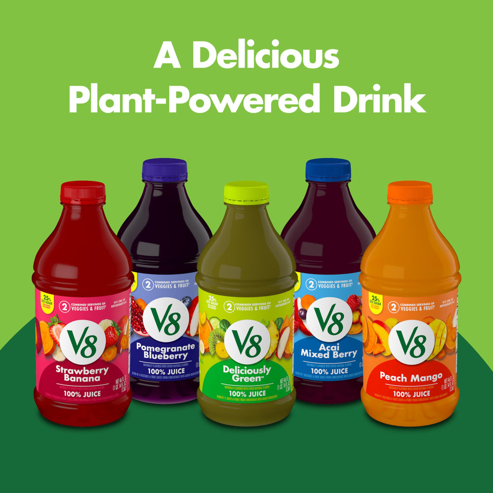 V8 Pomegranate Blueberry lifestyle shot conveys wholesome, plant-powered refreshment.