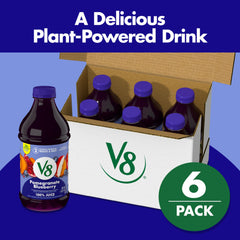 V8 Pomegranate Blueberry pour-glass demonstrates easy serving after workouts.