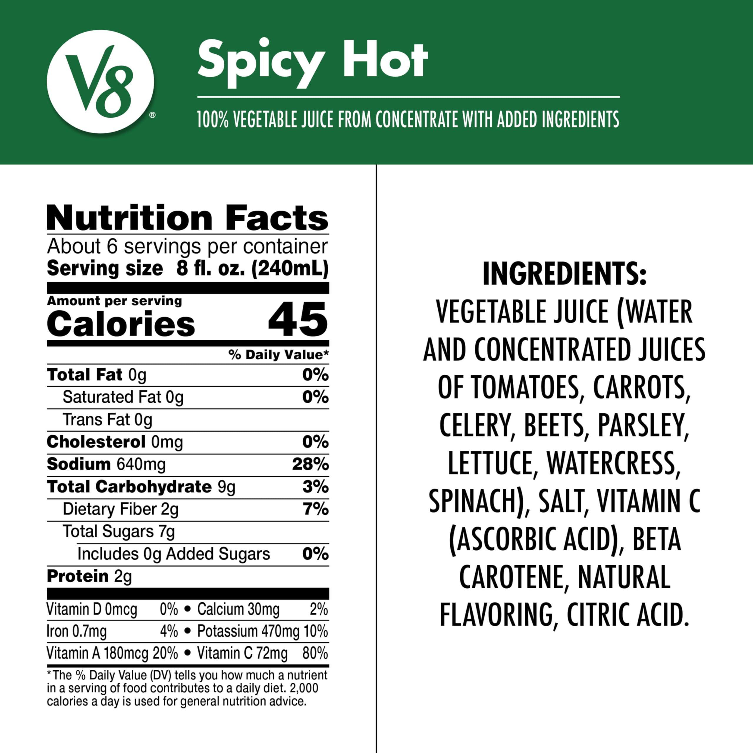 V8 Spicy Hot served over ice for a refreshing veggie-forward drink option