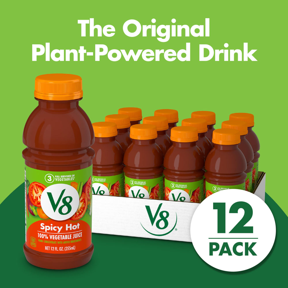 Close-up of eight-vegetable blend in V8 packaging