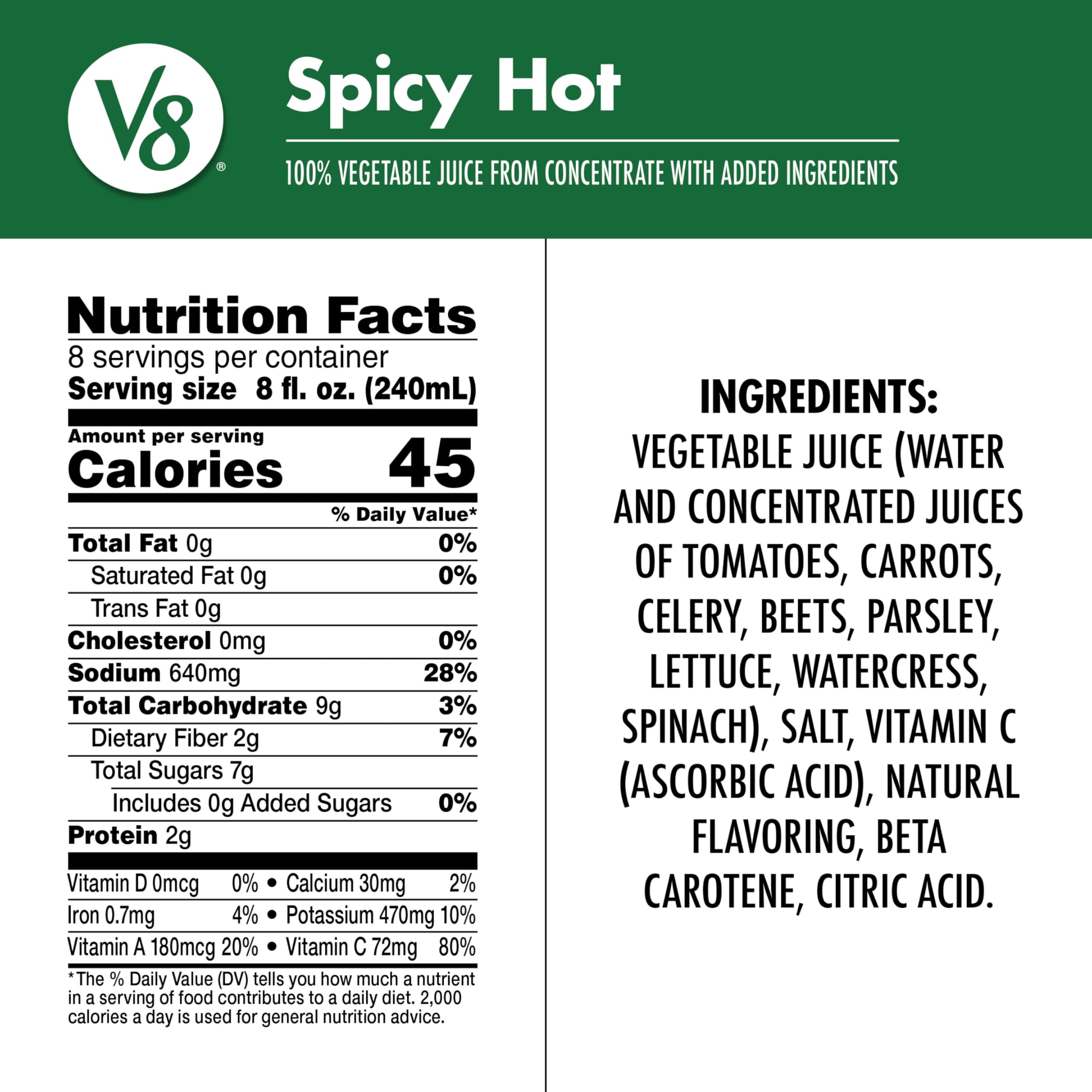 V8 Spicy Hot juice poured over ice for a zesty refreshment.