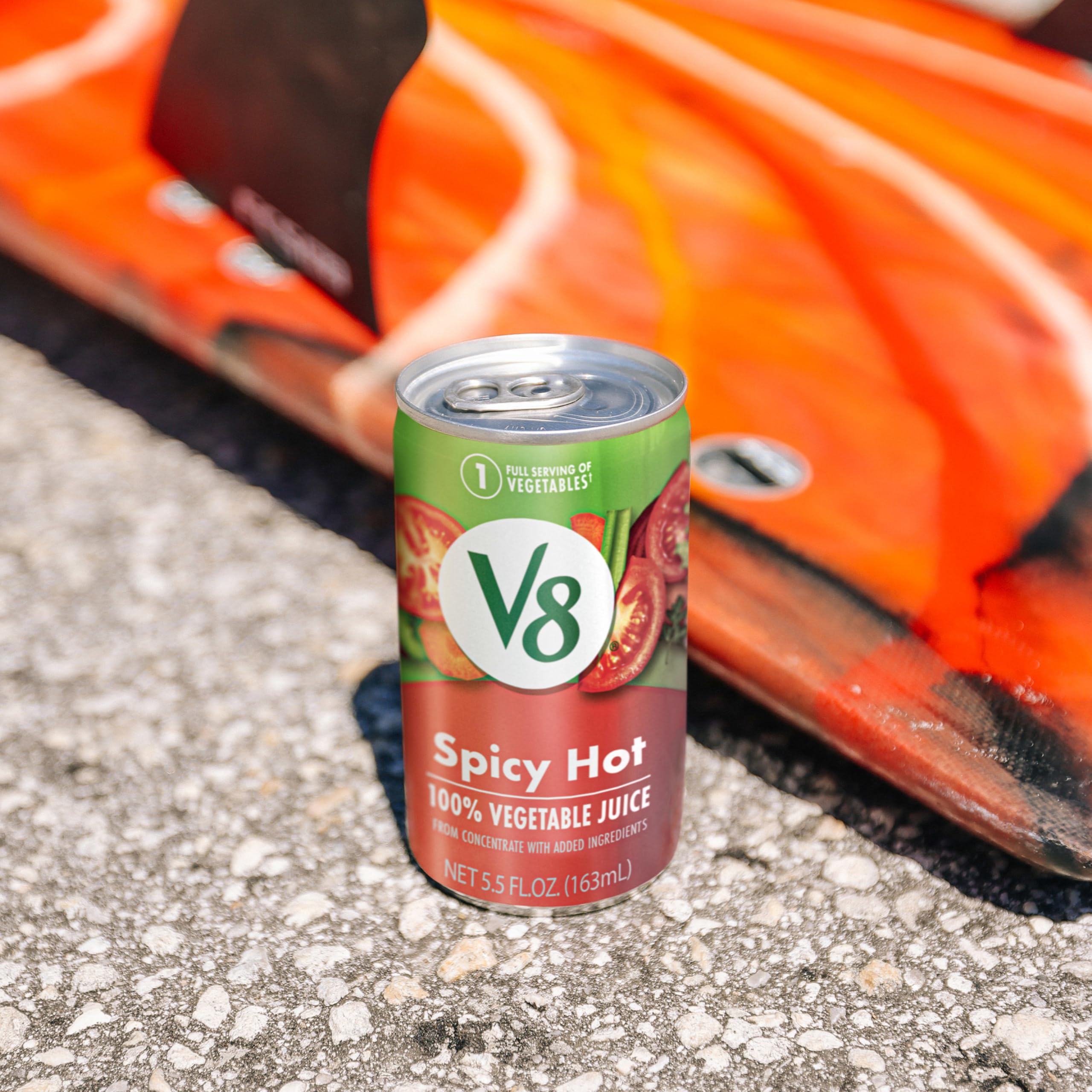 V8 Spicy Hot back-of-can image hints serving ideas and Vitamin C.
