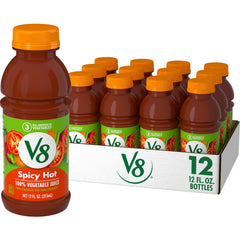 V8 Spicy Hot 100% Vegetable Juice bottle, bold flavor and veggie-rich nutrition