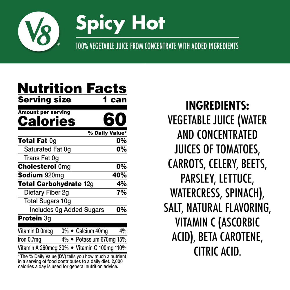 V8 Spicy Hot glass with garnish demonstrates flavor versatility.