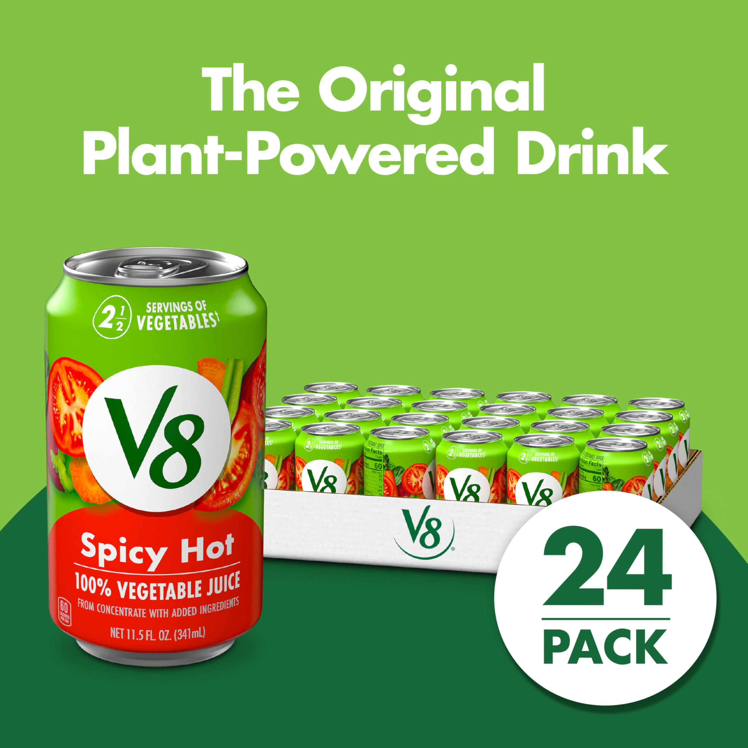 V8 Spicy Hot ingredients highlight tomato and garden vegetables for bold flavor.