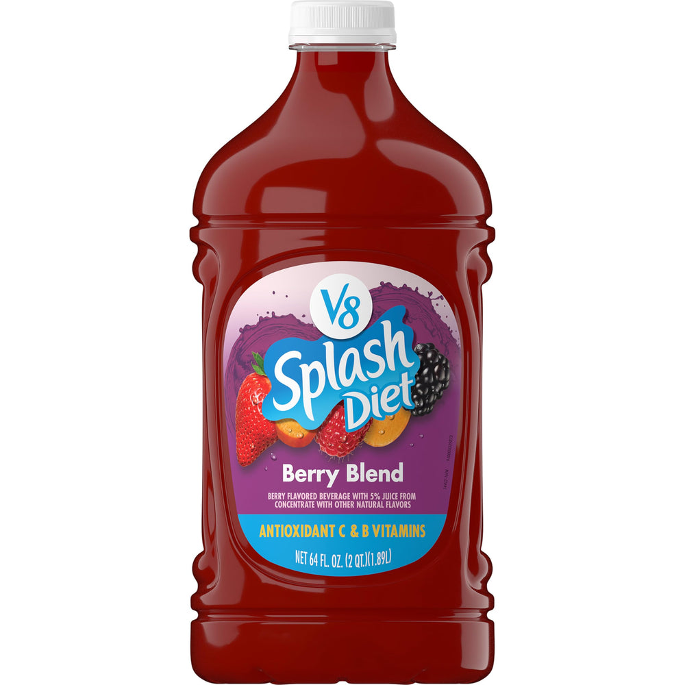 V8 Splash Diet Berry Blend bottle front shows a low-calorie berry juice option.