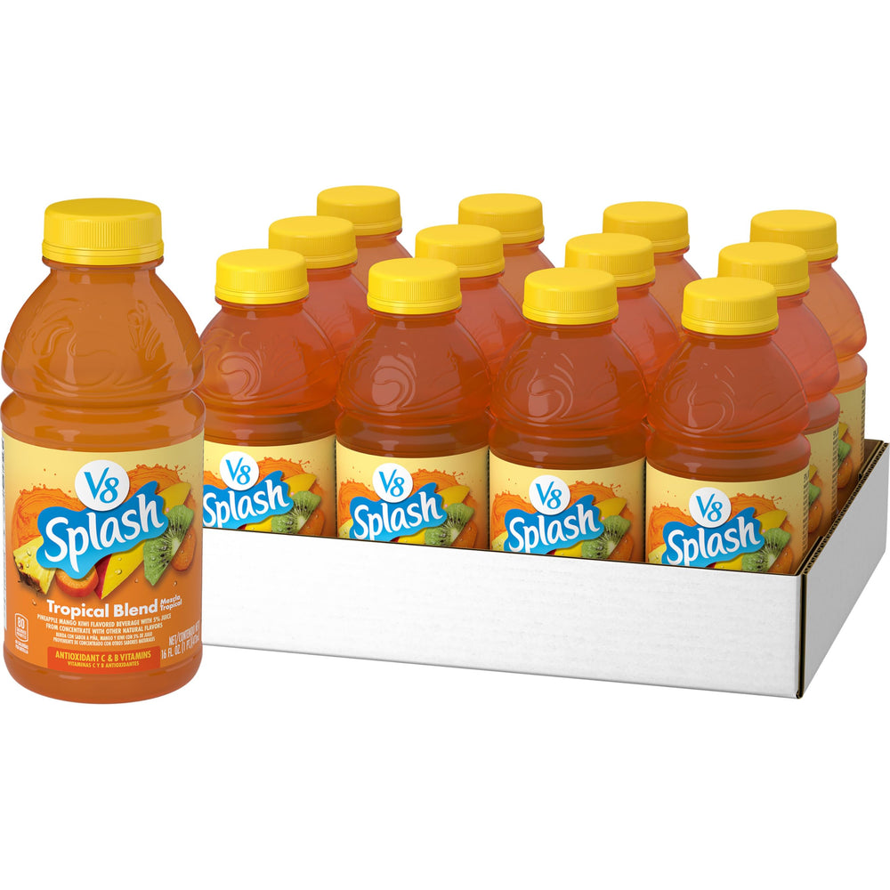 V8 Splash Tropical Blend bottle front with tropical flavors for refreshing hydration