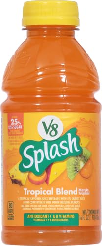 V8 Splash Tropical Blend 12-pack on shelf, convenient family beverage