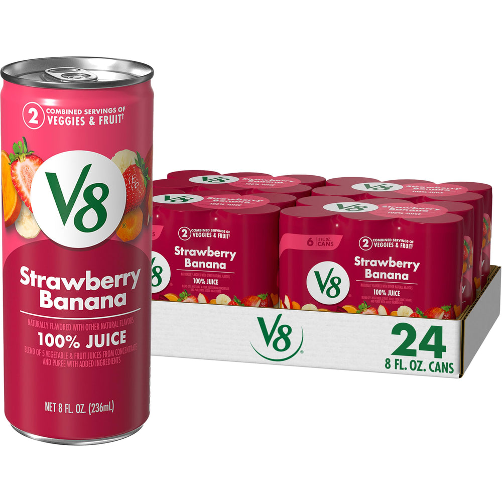 V8 Strawberry Banana can front view for a quick breakfast boost