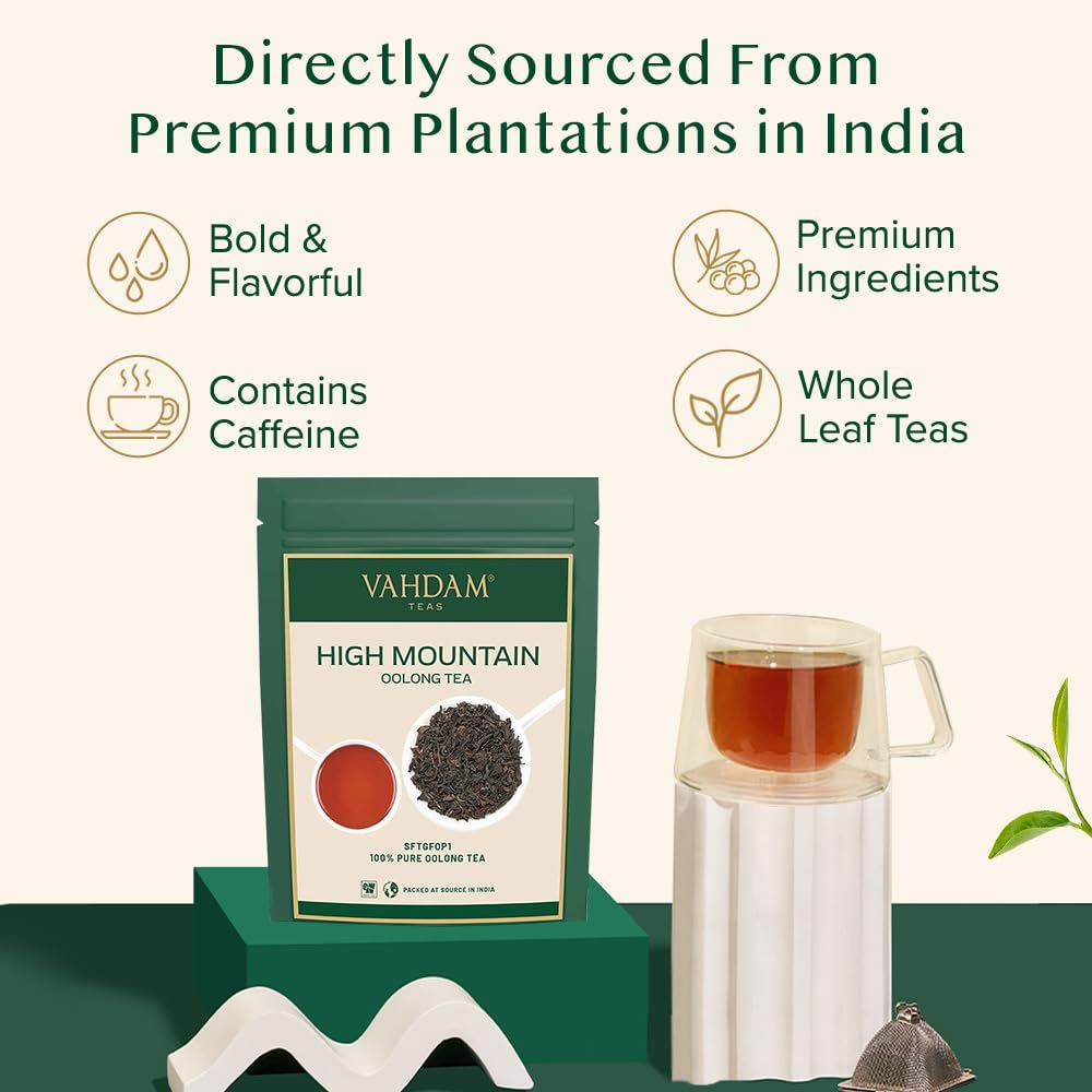 VAHDAM brewing in cup demonstrates precise 2g to 200ml ratio for strong flavor.