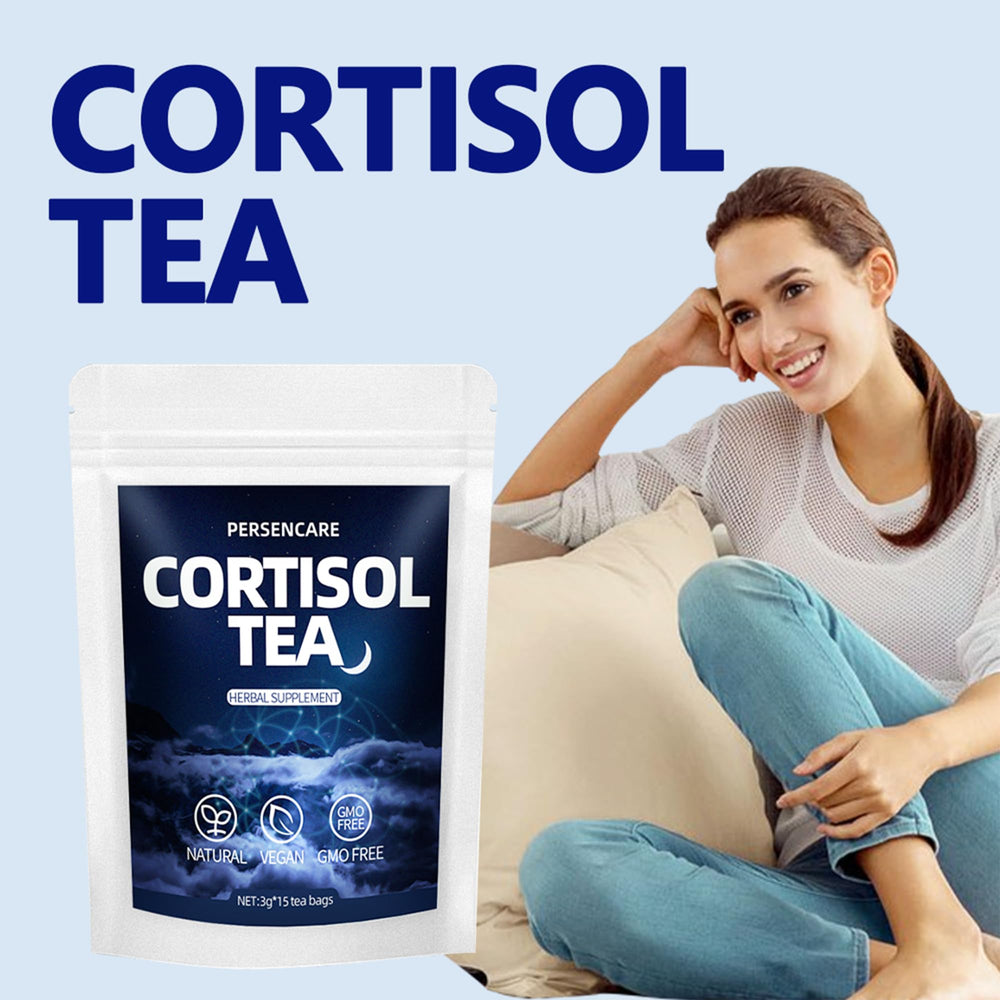VAEYAE Cortisol Tea bags close-up showing herbal blend for calm moments.