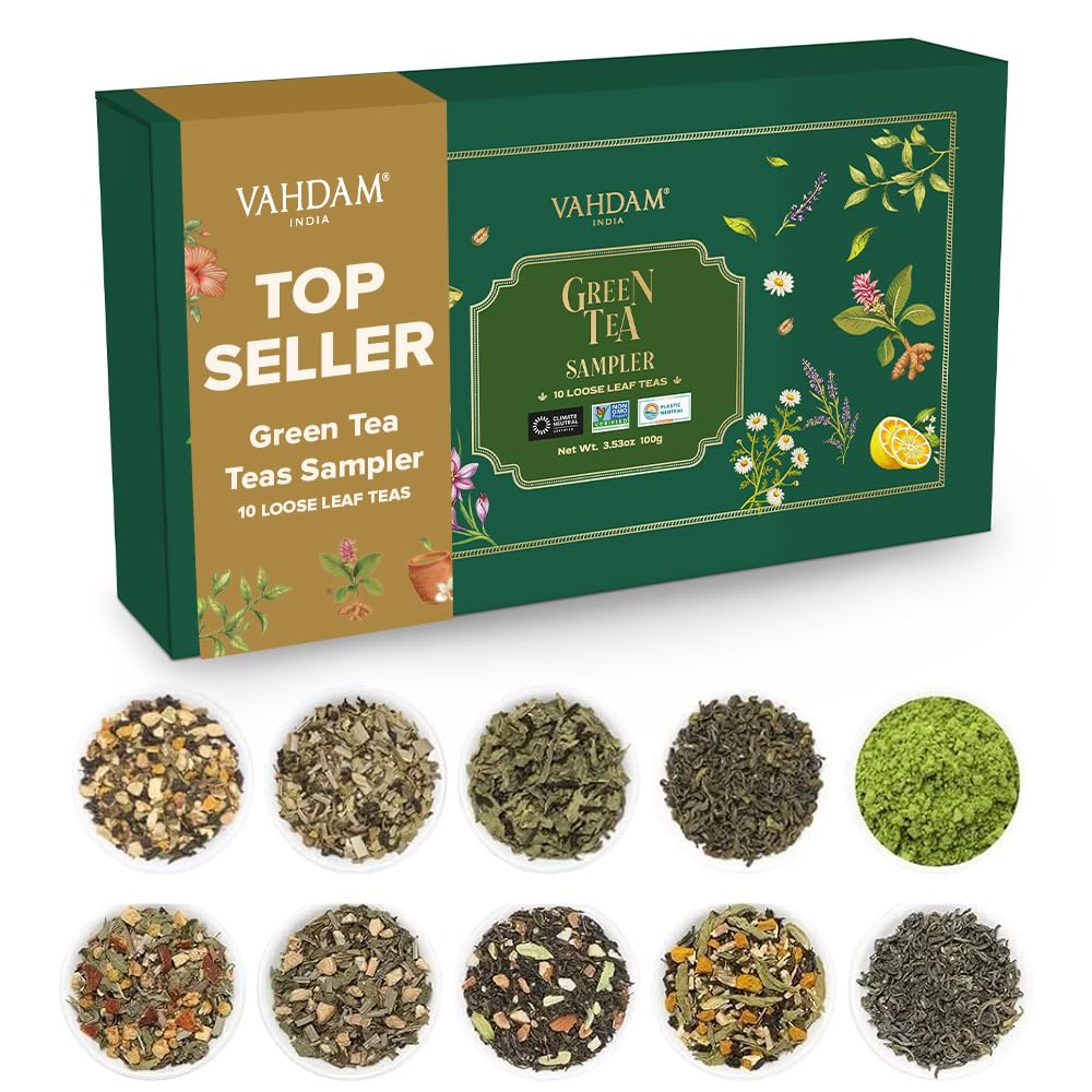 VAHDAM assorted green tea gift-set box, ideal gift for tea lovers.