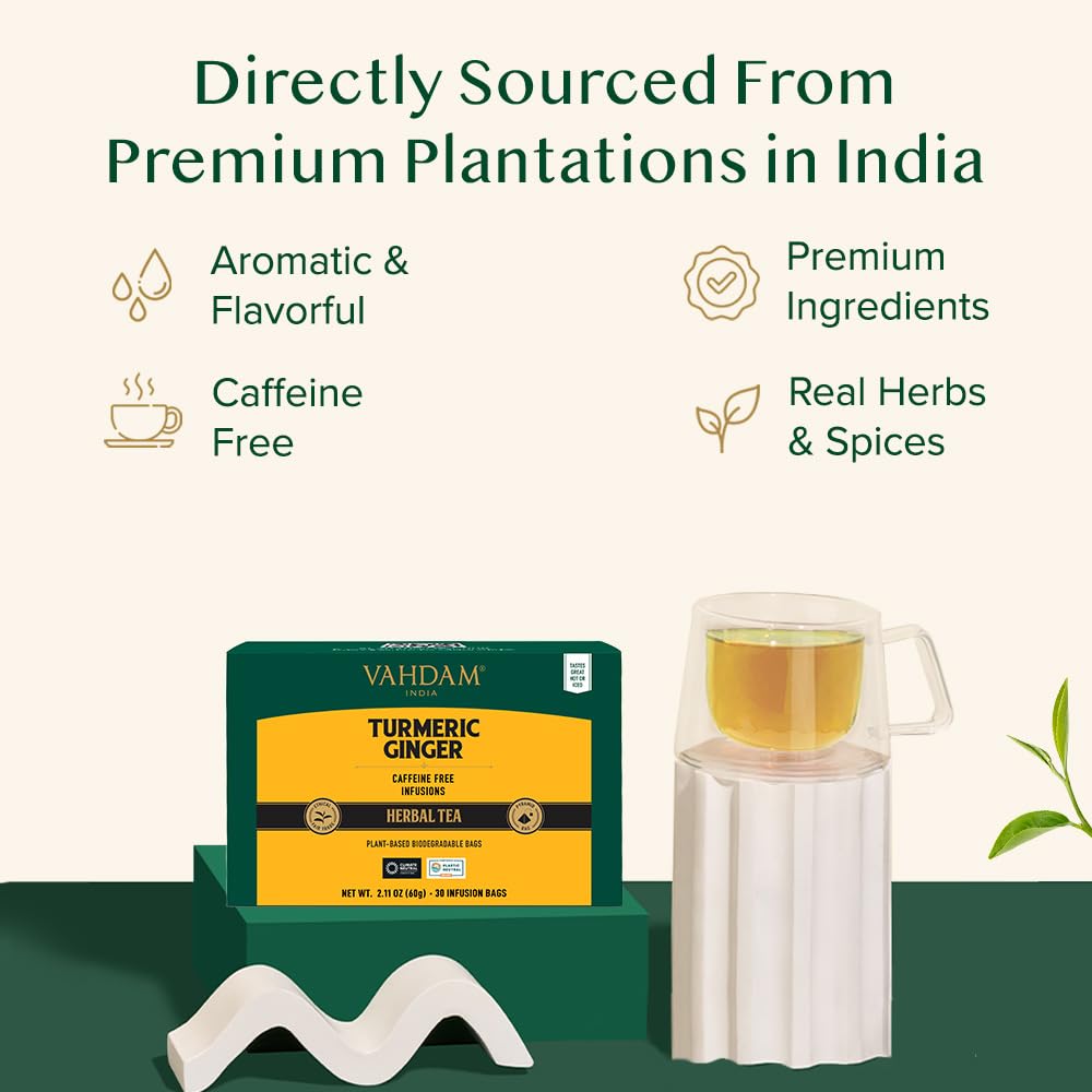 VAHDAM biodegradable tea bags closeup, eco-friendly packaging supports sustainable tea.