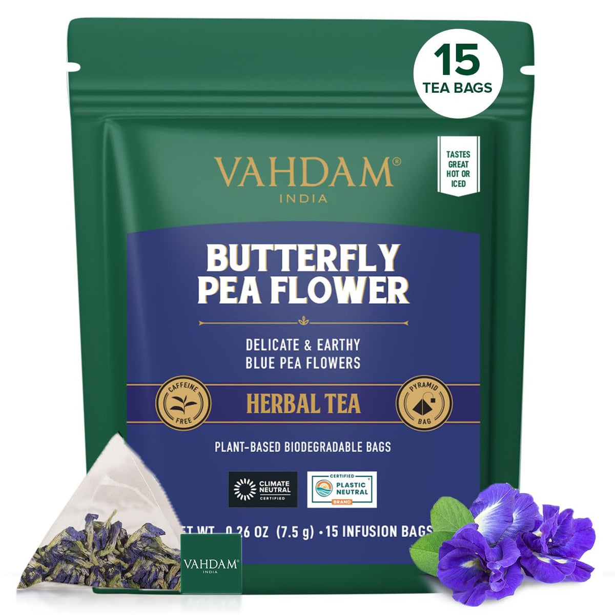 VAHDAM butterfly blue pea flower packaging highlights eco friendly design for daily rituals