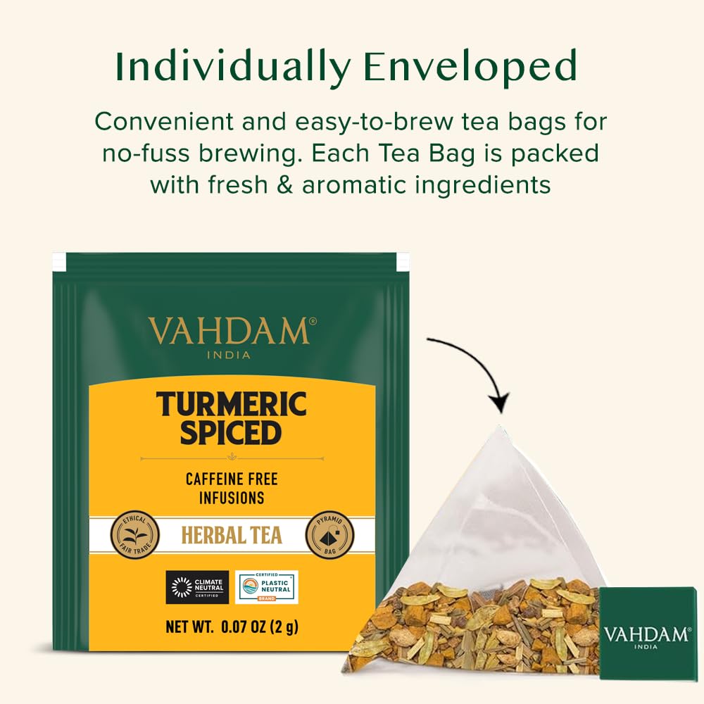 VAHDAM caffeine-free herbal tea setup ideal for evenings or afternoons