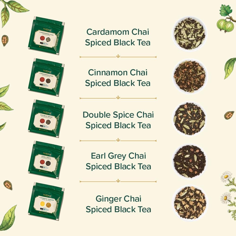 VAHDAM Cardamom Masala loose leaf highlighting fragrant spice notes for a comforting cup