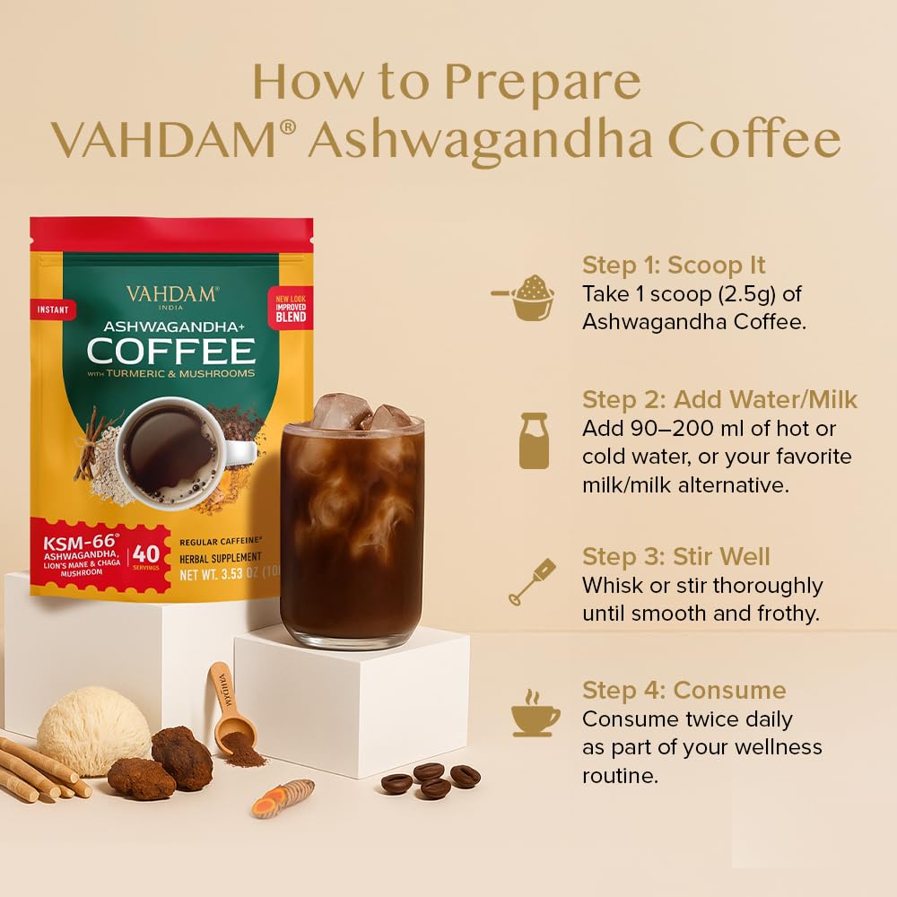 VAHDAM chaga mushroom blend bag emphasizing natural wellness blend