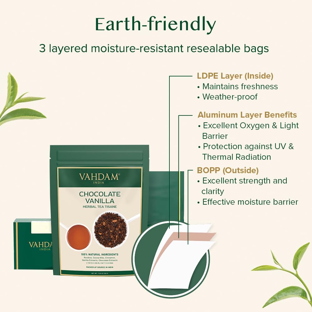 VAHDAM Chocolate Vanilla Herbal Tea ships to over 130 countries