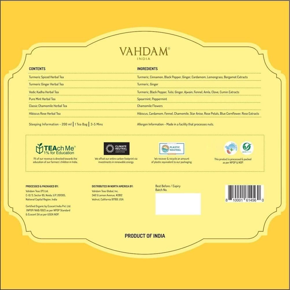 VAHDAM Eco-friendly packaging showcasing carbon and plastic neutrality efforts.