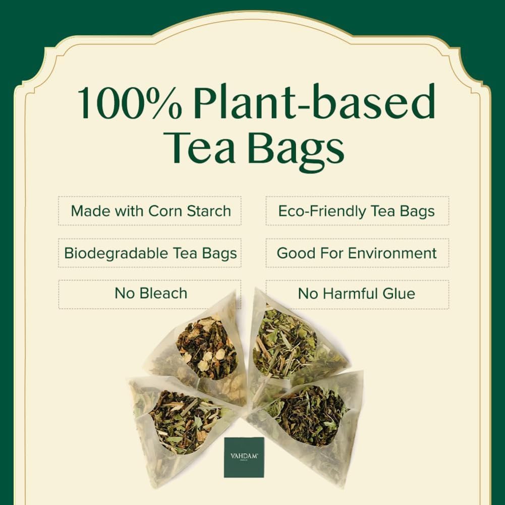 VAHDAM Eco Packaging Labels emphasizing sustainable credentials