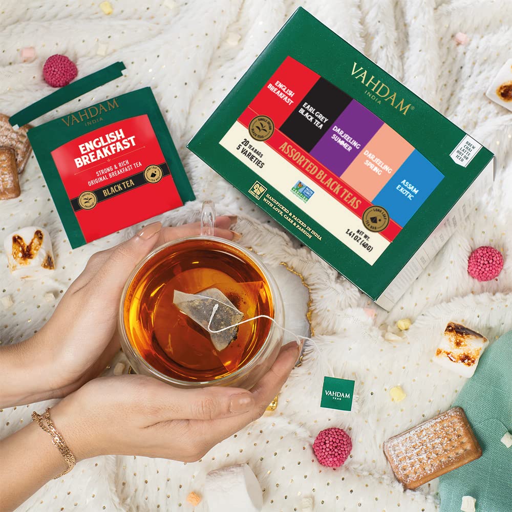 VAHDAM English Breakfast Tea pyramid bag for a robust morning cup.
