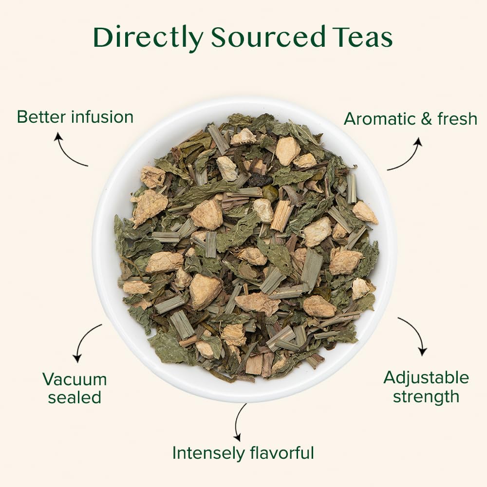 VAHDAM Ginger Mint Green Tea cup with fresh mint leaves for a bright finish