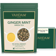 VAHDAM Ginger Mint Green Tea loose leaf in resealable bag for lasting freshness