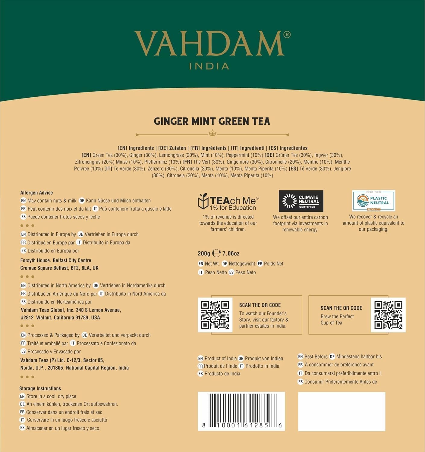 VAHDAM ginger mint ingredients close-up highlights real ingredients.